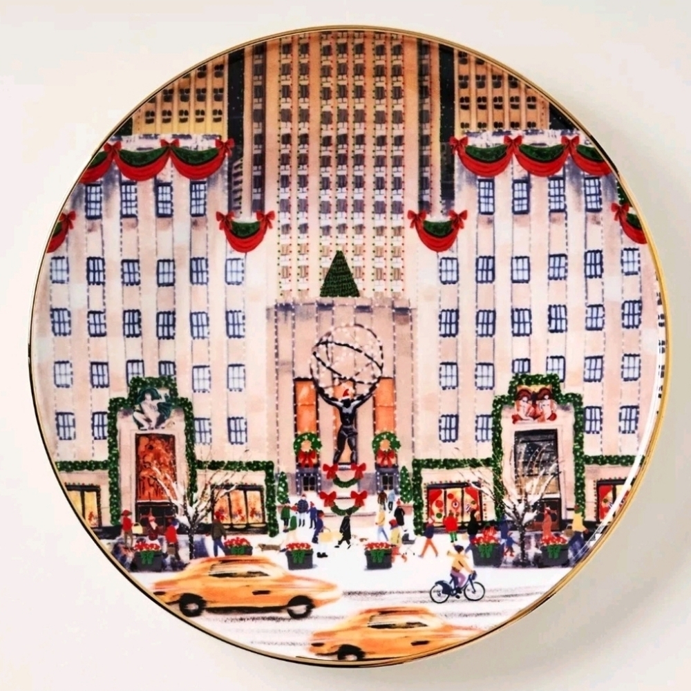 Anthropologie Holiday in the City Stoneware Dessert Plate New York